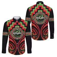 Aotearoa Ngati Maru Personalised Family Matching Mermaid Dress and Hawaiian Shirt Maori Iwi Poutama Puhoro Tattoo LT14 Dad's Shirt - Long Sleeve Red - Polynesian Pride