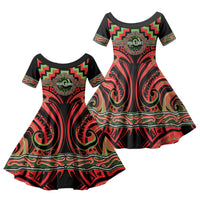 Aotearoa Ngati Maru Personalised Family Matching Off Shoulder Maxi Dress and Hawaiian Shirt Maori Iwi Poutama Puhoro Tattoo LT14 Daughter's Dress Red - Polynesian Pride