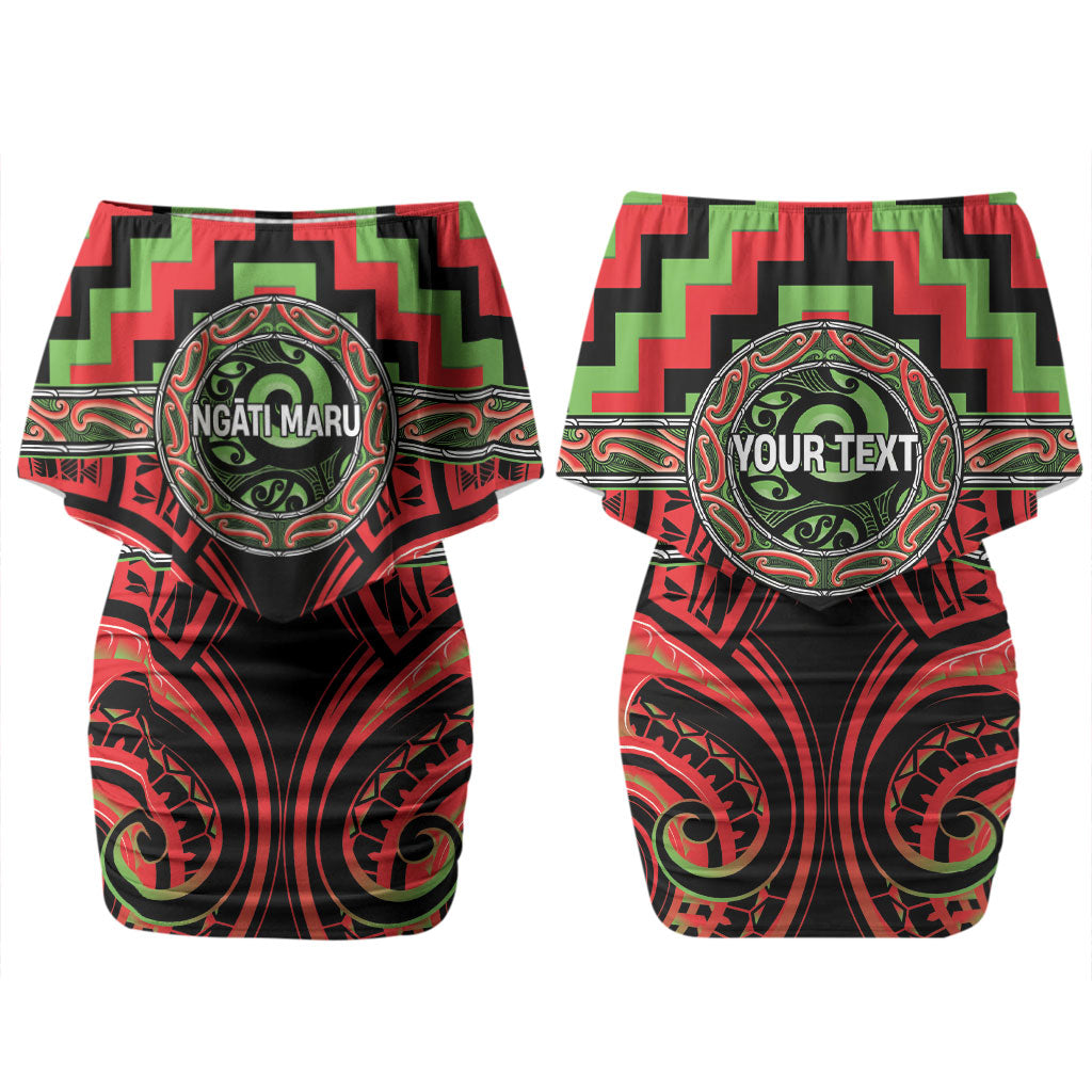 Aotearoa Ngati Maru Personalised Family Matching Off Shoulder Short Dress and Hawaiian Shirt Maori Iwi Poutama Puhoro Tattoo LT14 Mom's Dress Red - Polynesian Pride