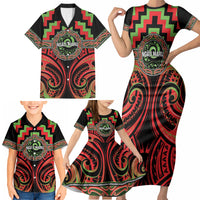 Aotearoa Ngati Maru Personalised Family Matching Short Sleeve Bodycon Dress and Hawaiian Shirt Maori Iwi Poutama Puhoro Tattoo LT14 - Polynesian Pride