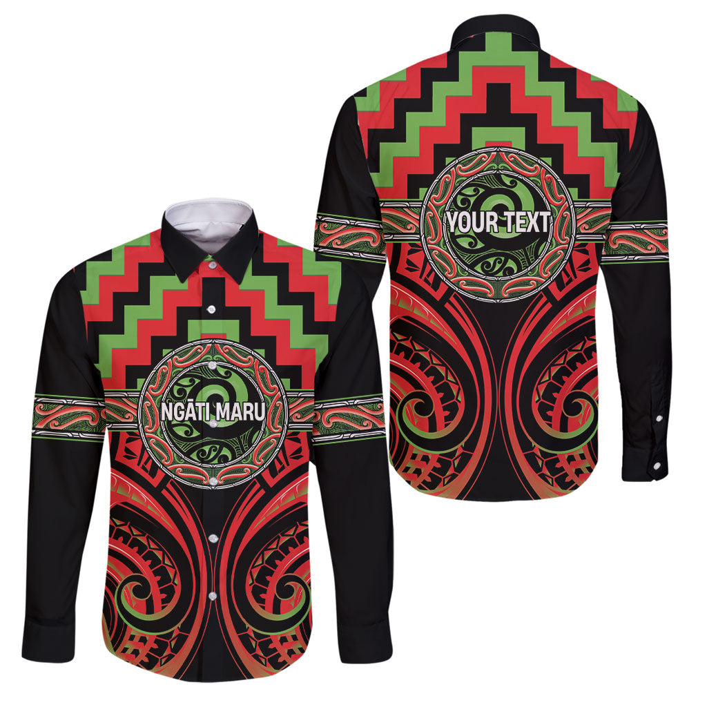 Aotearoa Ngati Maru Personalised Family Matching Short Sleeve Bodycon Dress and Hawaiian Shirt Maori Iwi Poutama Puhoro Tattoo LT14 Dad's Shirt - Long Sleeve Red - Polynesian Pride