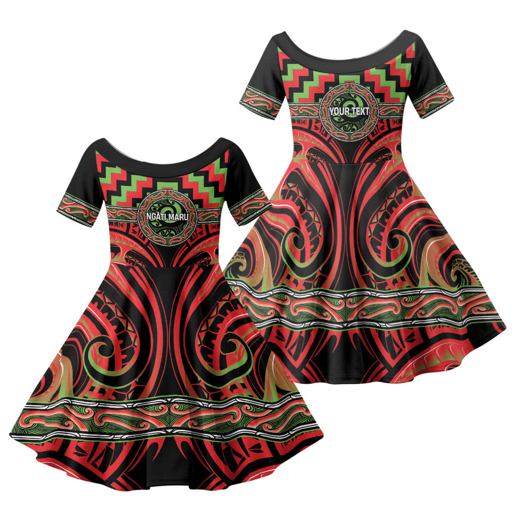 Aotearoa Ngati Maru Personalised Family Matching Summer Maxi Dress and Hawaiian Shirt Maori Iwi Poutama Puhoro Tattoo LT14 Daughter's Dress Red - Polynesian Pride