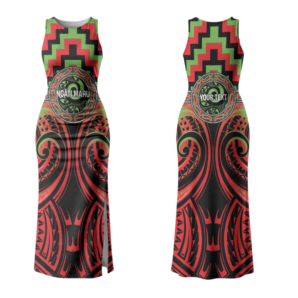 Aotearoa Ngati Maru Personalised Family Matching Tank Maxi Dress and Hawaiian Shirt Maori Iwi Poutama Puhoro Tattoo LT14 Mom's Dress Red - Polynesian Pride