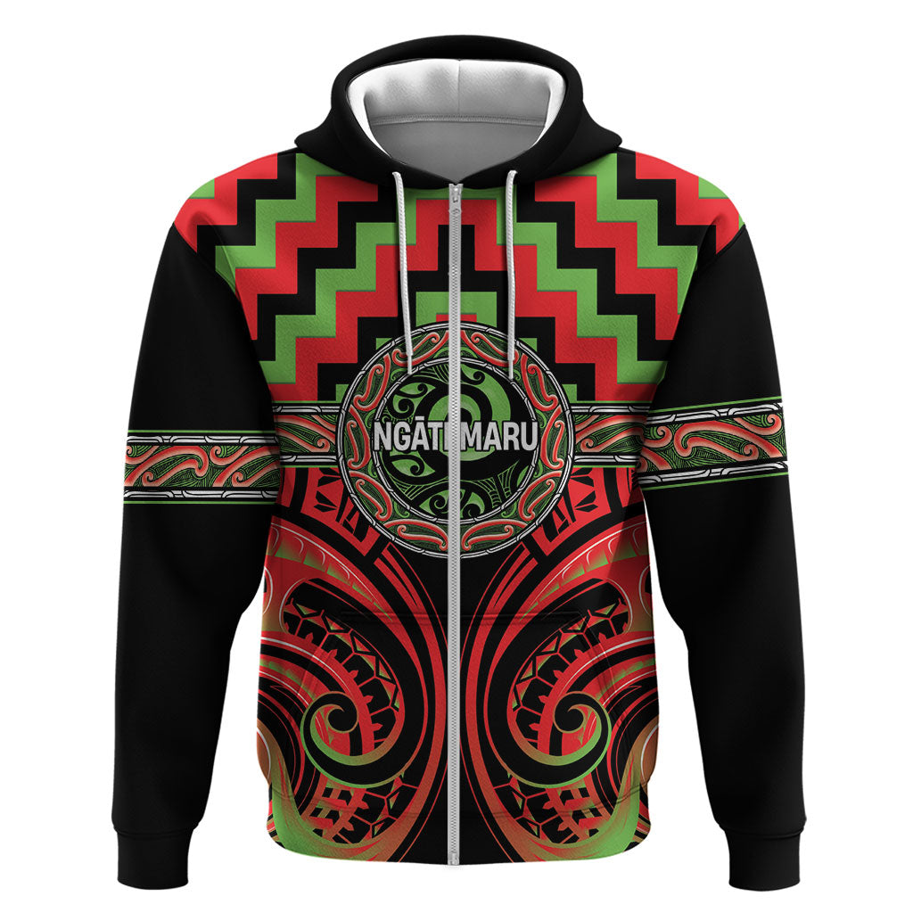 Aotearoa Ngati Maru Personalised Hoodie Maori Iwi Poutama Puhoro Tattoo LT14 Zip Hoodie Red - Polynesian Pride