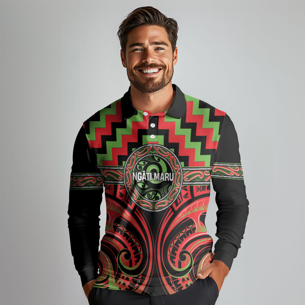 Aotearoa Ngati Maru Personalised Long Sleeve Polo Shirt Maori Iwi Poutama Puhoro Tattoo LT14 - Polynesian Pride