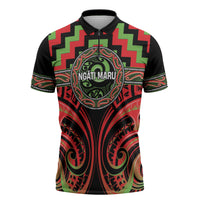 Aotearoa Ngati Maru Personalised Zipper Polo Shirt Maori Iwi Poutama Puhoro Tattoo LT14 Red - Polynesian Pride