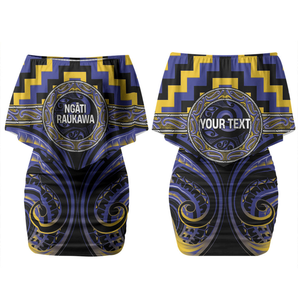 Aotearoa Ngati Raukawa Personalised Couples Matching Off Shoulder Short Dress and Long Sleeve Button Shirt Maori Iwi Poutama Puhoro Tattoo LT14 - Polynesian Pride