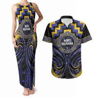 Aotearoa Ngati Raukawa Personalised Couples Matching Tank Maxi Dress and Hawaiian Shirt Maori Iwi Poutama Puhoro Tattoo LT14 Blue - Polynesian Pride