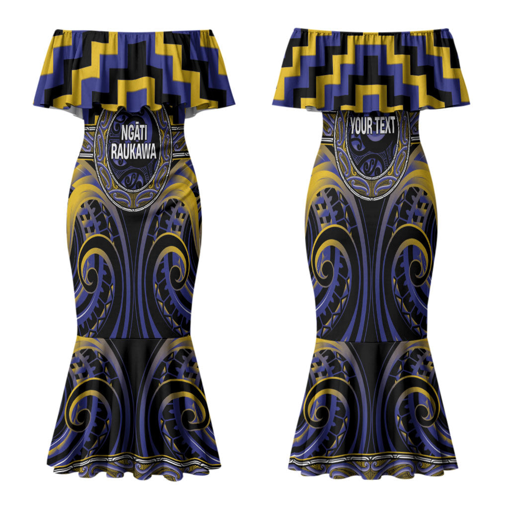 Aotearoa Ngati Raukawa Personalised Family Matching Mermaid Dress and Hawaiian Shirt Maori Iwi Poutama Puhoro Tattoo LT14 Mom's Dress Blue - Polynesian Pride