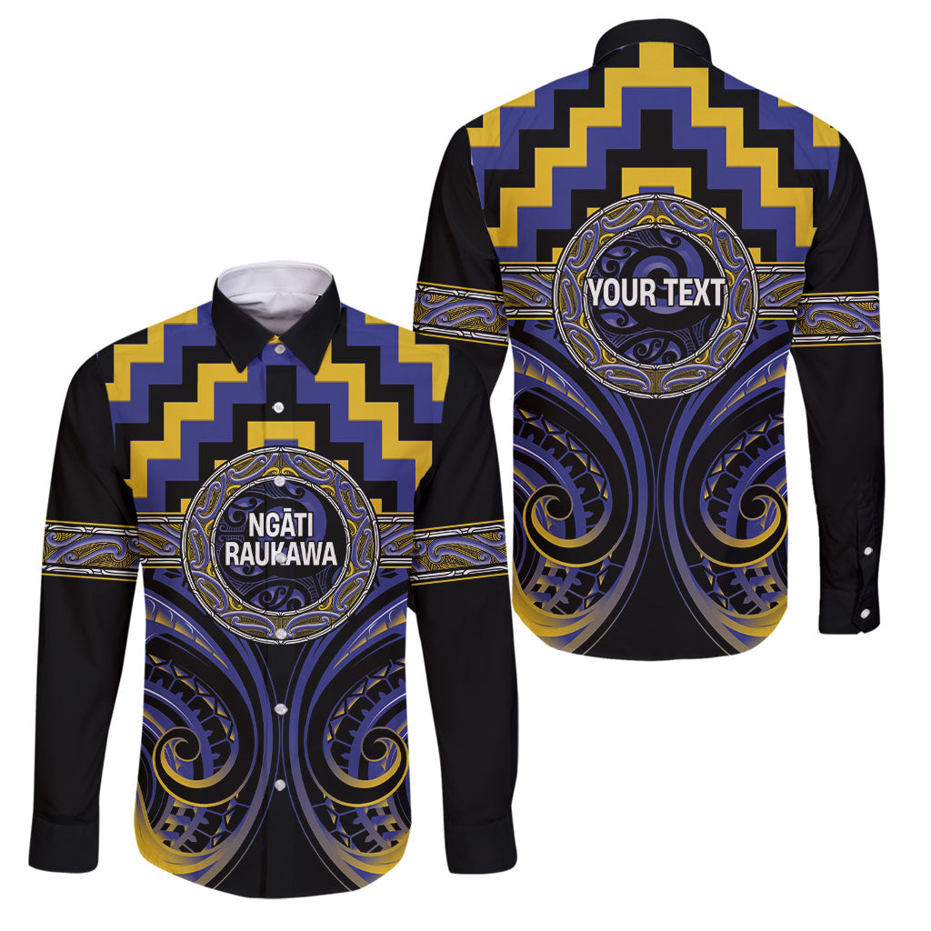 Aotearoa Ngati Raukawa Personalised Family Matching Mermaid Dress and Hawaiian Shirt Maori Iwi Poutama Puhoro Tattoo LT14 Dad's Shirt - Long Sleeve Blue - Polynesian Pride