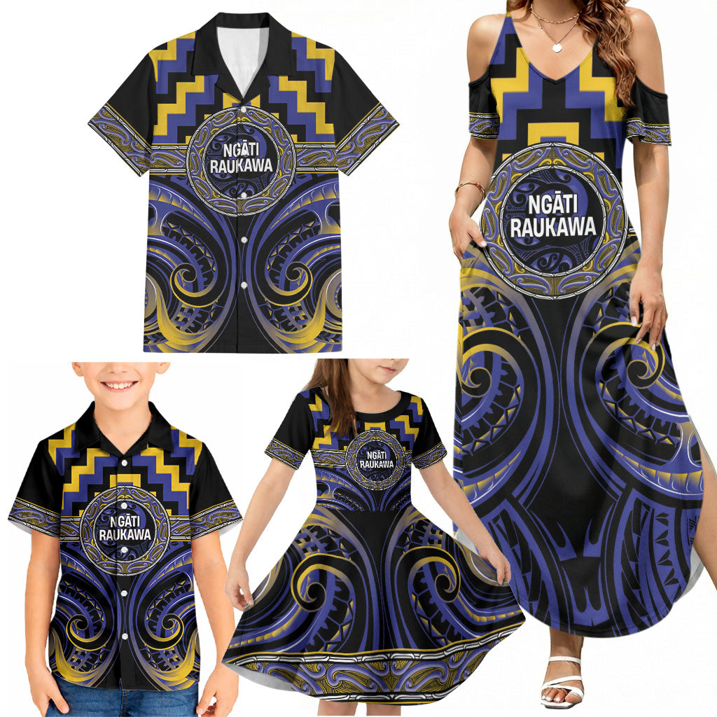 Aotearoa Ngati Raukawa Personalised Family Matching Summer Maxi Dress and Hawaiian Shirt Maori Iwi Poutama Puhoro Tattoo LT14 - Polynesian Pride