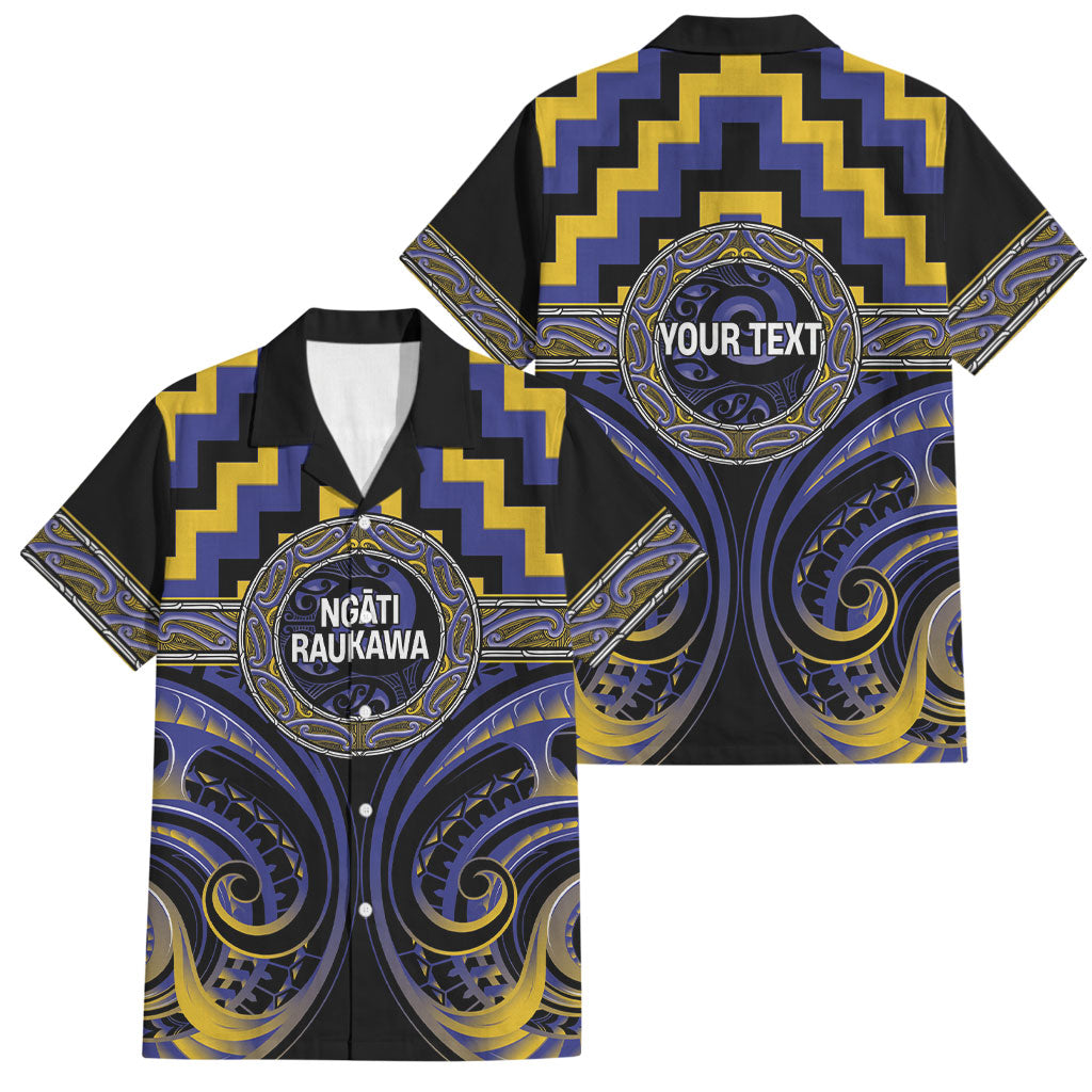 Aotearoa Ngati Raukawa Personalised Family Matching Tank Maxi Dress and Hawaiian Shirt Maori Iwi Poutama Puhoro Tattoo LT14 Dad's Shirt - Short Sleeve Blue - Polynesian Pride