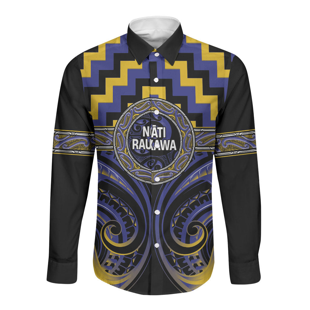 Aotearoa Ngati Raukawa Personalised Long Sleeve Button Shirt Maori Iwi Poutama Puhoro Tattoo LT14 Unisex Blue - Polynesian Pride
