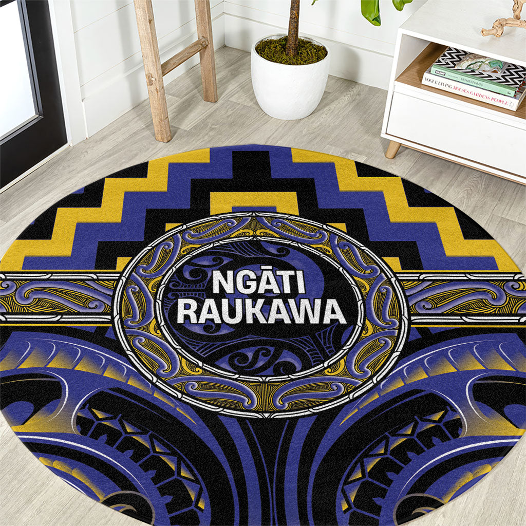 Aotearoa Ngati Raukawa Round Carpet Maori Iwi Poutama Puhoro Tattoo LT14 Blue - Polynesian Pride