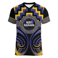 Aotearoa Ngati Raukawa Personalised Women V-Neck T-Shirt Maori Iwi Poutama Puhoro Tattoo LT14 Female Blue - Polynesian Pride