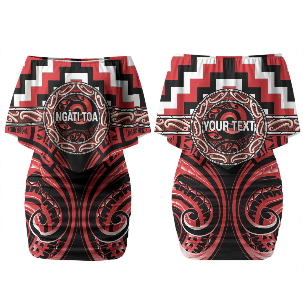 Aotearoa Ngati Toa Personalised Family Matching Off Shoulder Short Dress and Hawaiian Shirt Maori Iwi Poutama Puhoro Tattoo LT14 Mom's Dress Red - Polynesian Pride