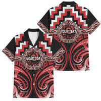 Aotearoa Ngati Toa Personalised Family Matching Off Shoulder Short Dress and Hawaiian Shirt Maori Iwi Poutama Puhoro Tattoo LT14 Dad's Shirt - Short Sleeve Red - Polynesian Pride