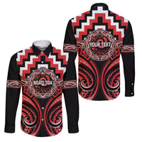 Aotearoa Ngati Toa Personalised Family Matching Off Shoulder Short Dress and Hawaiian Shirt Maori Iwi Poutama Puhoro Tattoo LT14 Dad's Shirt - Long Sleeve Red - Polynesian Pride