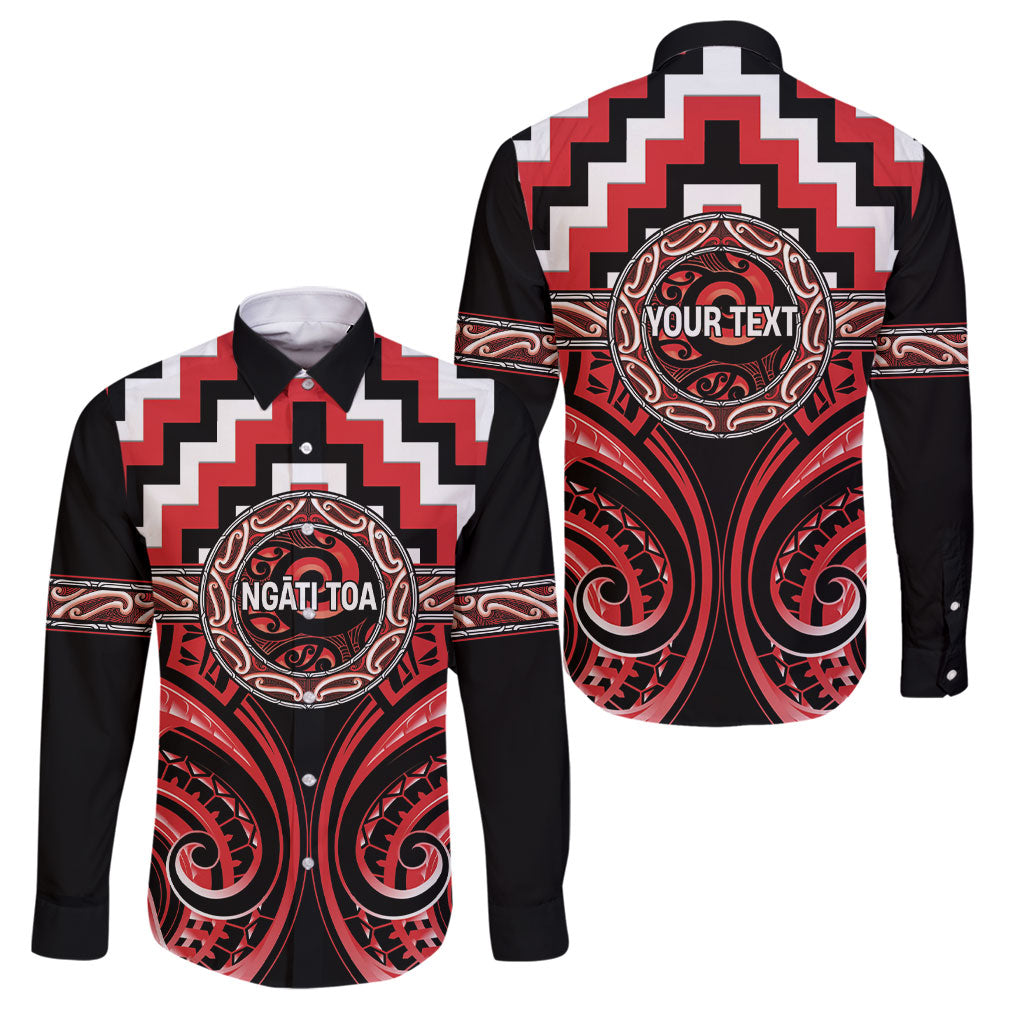 Aotearoa Ngati Toa Personalised Family Matching Summer Maxi Dress and Hawaiian Shirt Maori Iwi Poutama Puhoro Tattoo LT14 Dad's Shirt - Long Sleeve Red - Polynesian Pride