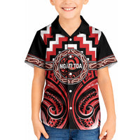 Aotearoa Ngati Toa Personalised Kid Hawaiian Shirt Maori Iwi Poutama Puhoro Tattoo LT14 Kid Red - Polynesian Pride
