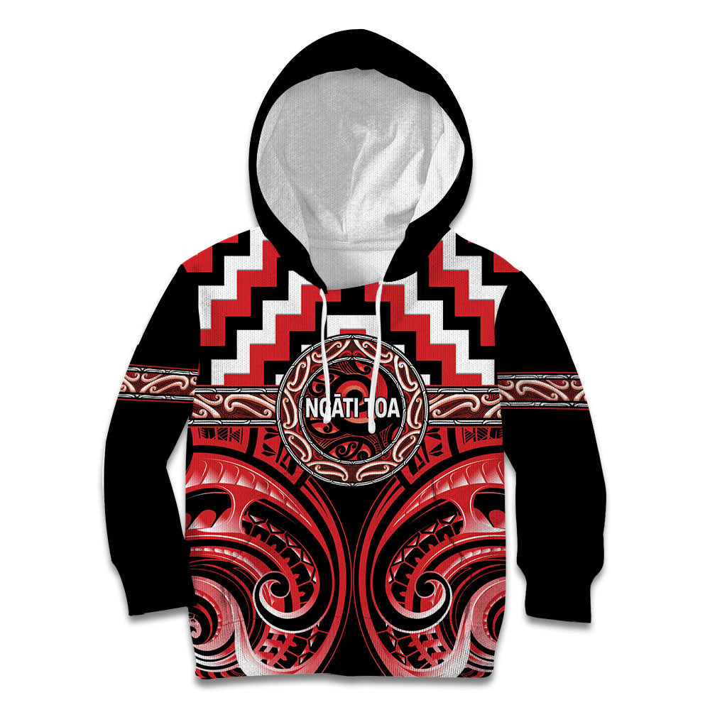 Aotearoa Ngati Toa Personalised Kid Hoodie Maori Iwi Poutama Puhoro Tattoo LT14 Hoodie Red - Polynesian Pride