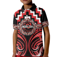 Aotearoa Ngati Toa Personalised Kid Polo Shirt Maori Iwi Poutama Puhoro Tattoo LT14 Kid Red - Polynesian Pride