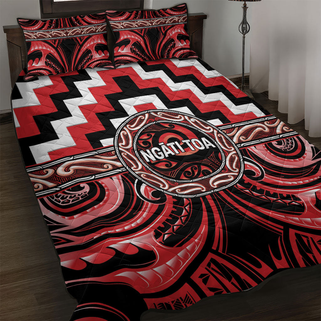 Aotearoa Ngati Toa Quilt Bed Set Maori Iwi Poutama Puhoro Tattoo LT14 Red - Polynesian Pride