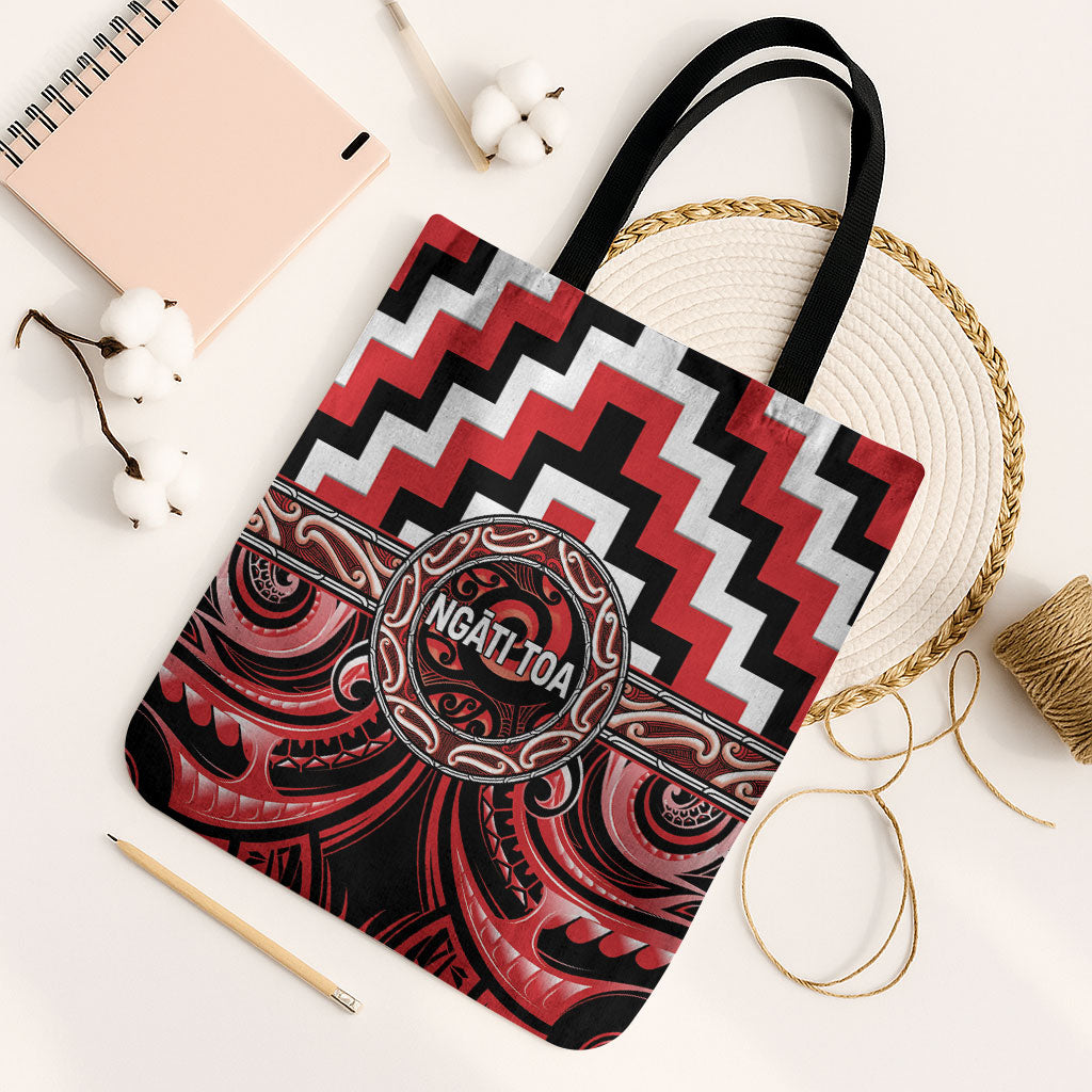 Aotearoa Ngati Toa Tote Bag Maori Iwi Poutama Puhoro Tattoo LT14 Black Strap One Size Red - Polynesian Pride