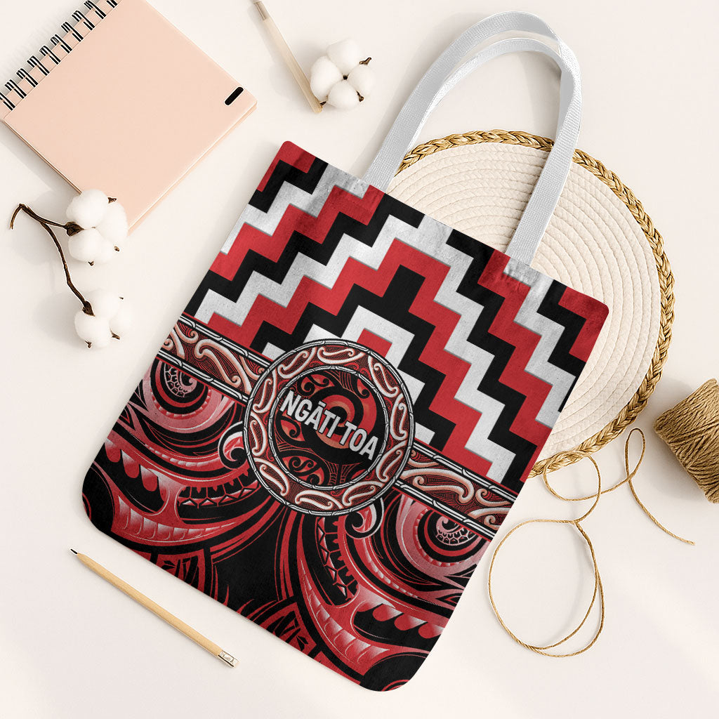 Aotearoa Ngati Toa Tote Bag Maori Iwi Poutama Puhoro Tattoo LT14 White Strap One Size Red - Polynesian Pride
