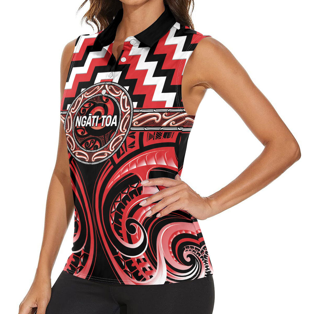 Aotearoa Ngati Toa Personalised Women Sleeveless Polo Shirt Maori Iwi Poutama Puhoro Tattoo LT14 - Polynesian Pride