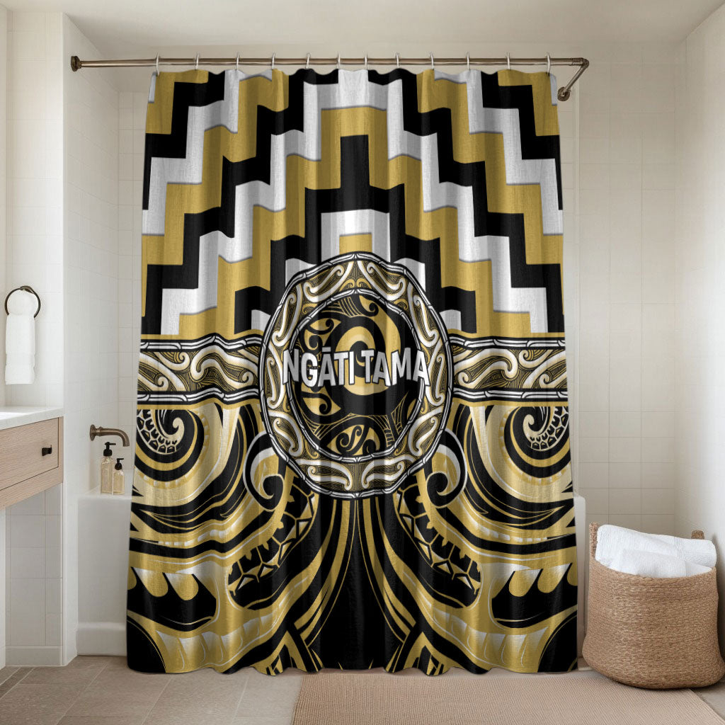 Aotearoa Ngati Tama Bathroom Set Maori Iwi Poutama Puhoro Tattoo LT14 Shower Curtain Only Yellow - Polynesian Pride