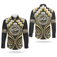 Aotearoa Ngati Tama Personalised Couples Matching Off The Shoulder Long Sleeve Dress and Long Sleeve Button Shirt Maori Iwi Poutama Puhoro Tattoo LT14 - Polynesian Pride