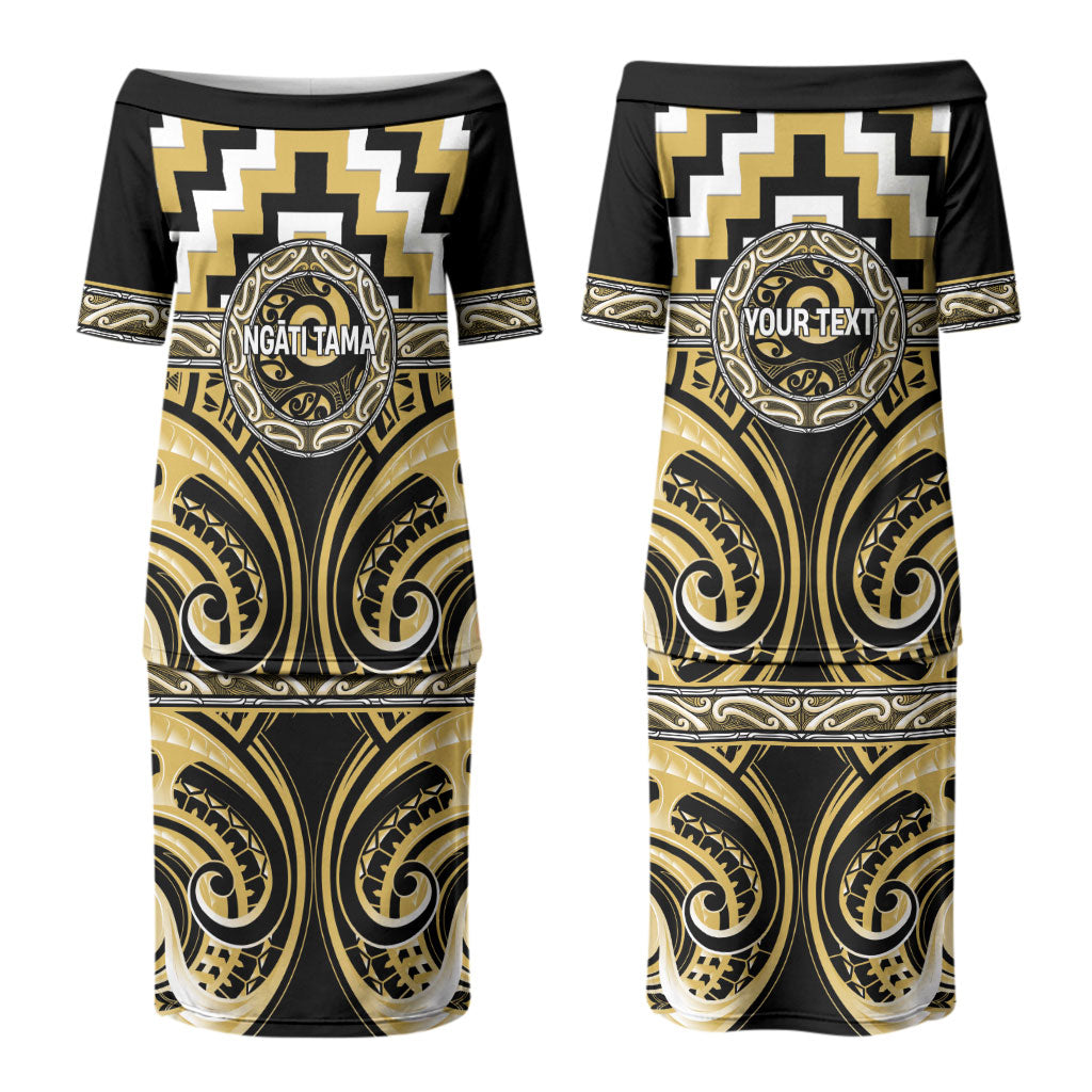 Aotearoa Ngati Tama Personalised Couples Matching Puletasi and Hawaiian Shirt Maori Iwi Poutama Puhoro Tattoo LT14 - Polynesian Pride