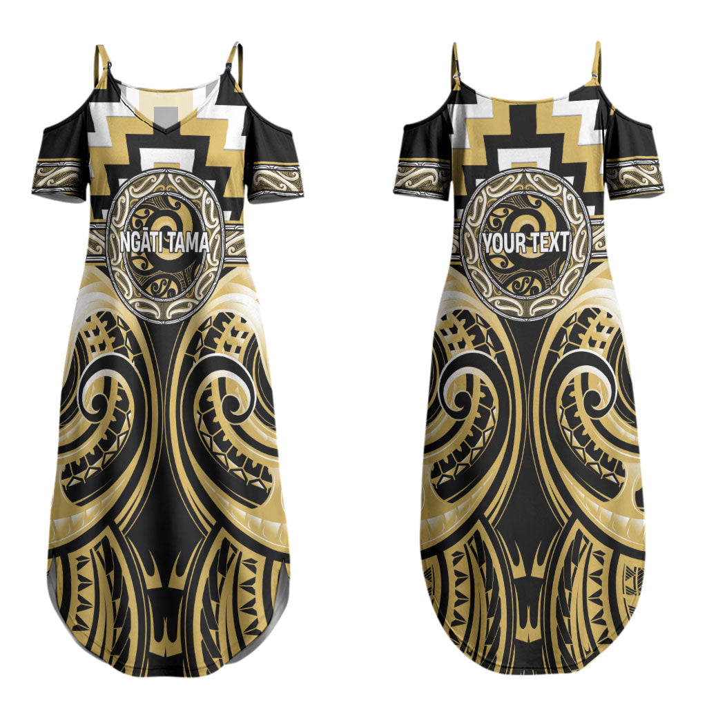 Aotearoa Ngati Tama Personalised Couples Matching Summer Maxi Dress and Long Sleeve Button Shirt Maori Iwi Poutama Puhoro Tattoo LT14 - Polynesian Pride