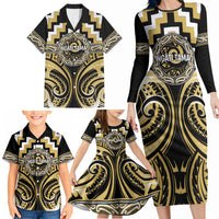 Aotearoa Ngati Tama Personalised Family Matching Long Sleeve Bodycon Dress and Hawaiian Shirt Maori Iwi Poutama Puhoro Tattoo LT14 - Polynesian Pride