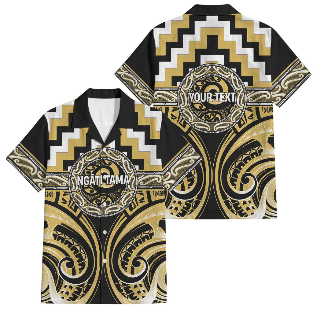 Aotearoa Ngati Tama Personalised Family Matching Off Shoulder Short Dress and Hawaiian Shirt Maori Iwi Poutama Puhoro Tattoo LT14 Dad's Shirt - Short Sleeve Yellow - Polynesian Pride