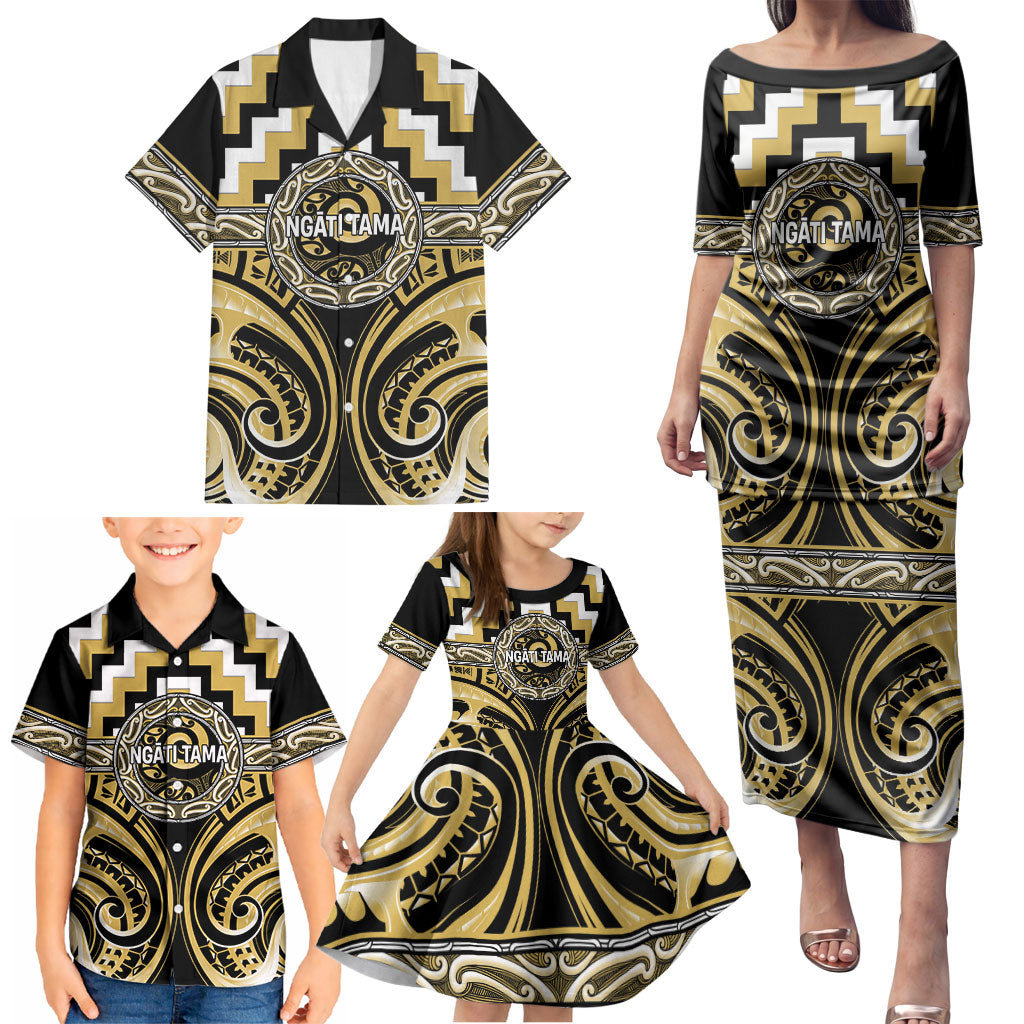 Aotearoa Ngati Tama Personalised Family Matching Puletasi and Hawaiian Shirt Maori Iwi Poutama Puhoro Tattoo LT14 - Polynesian Pride