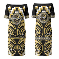 Aotearoa Ngati Tama Personalised Family Matching Puletasi and Hawaiian Shirt Maori Iwi Poutama Puhoro Tattoo LT14 Mom's Dress Yellow - Polynesian Pride