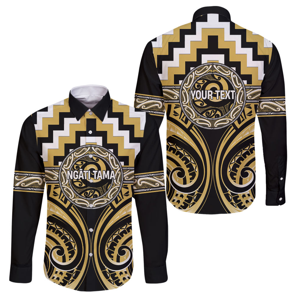 Aotearoa Ngati Tama Personalised Family Matching Short Sleeve Bodycon Dress and Hawaiian Shirt Maori Iwi Poutama Puhoro Tattoo LT14 Dad's Shirt - Long Sleeve Yellow - Polynesian Pride