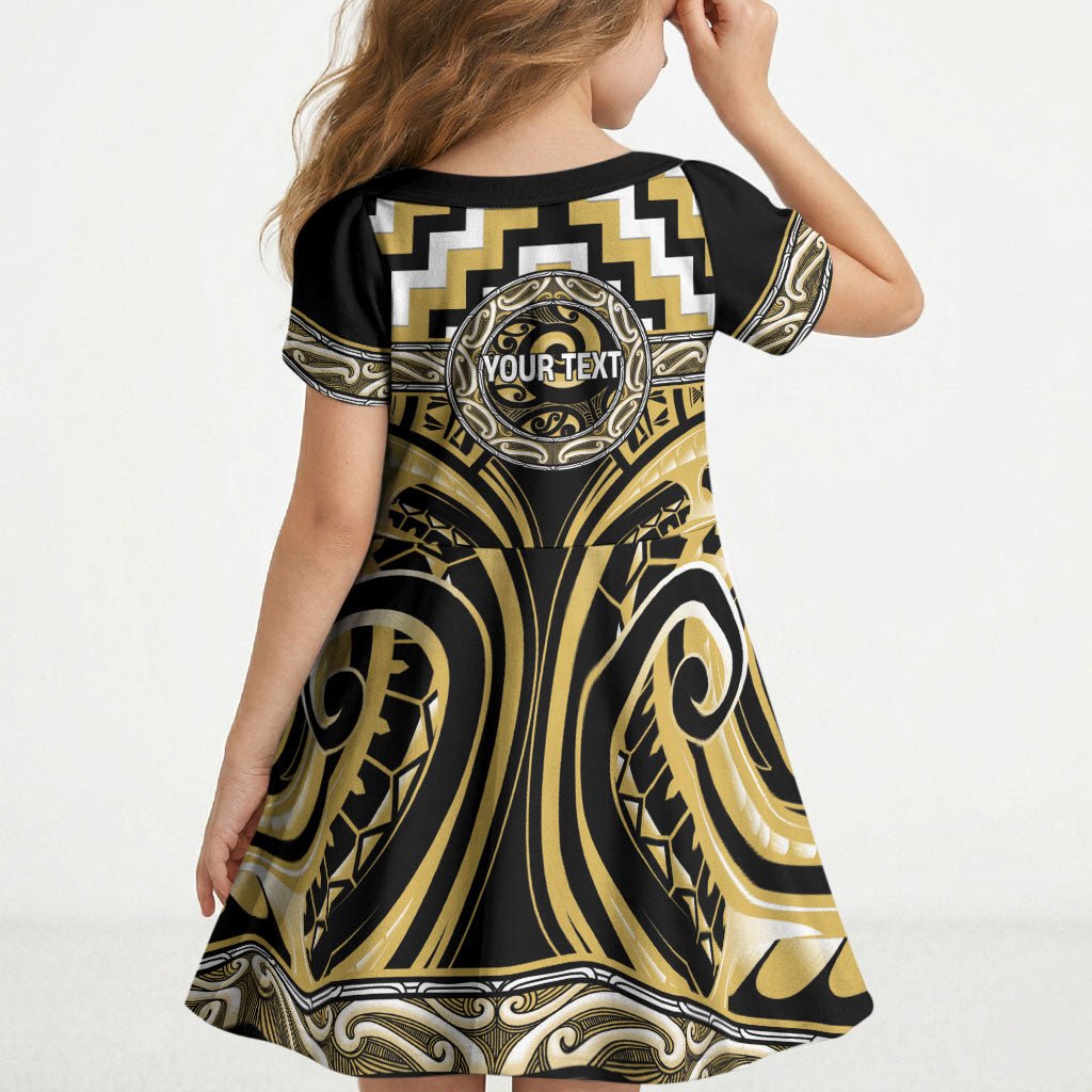 Aotearoa Ngati Tama Personalised Kid Short Sleeve Dress Maori Iwi Poutama Puhoro Tattoo LT14 - Polynesian Pride