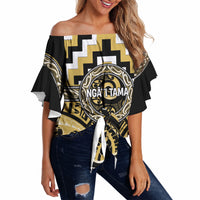 Aotearoa Ngati Tama Personalised Off Shoulder Wrap Waist Top Maori Iwi Poutama Puhoro Tattoo LT14 Yellow - Polynesian Pride