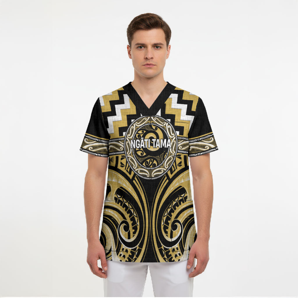 Aotearoa Ngati Tama Personalised Scrub Top Maori Iwi Poutama Puhoro Tattoo LT14 - Polynesian Pride