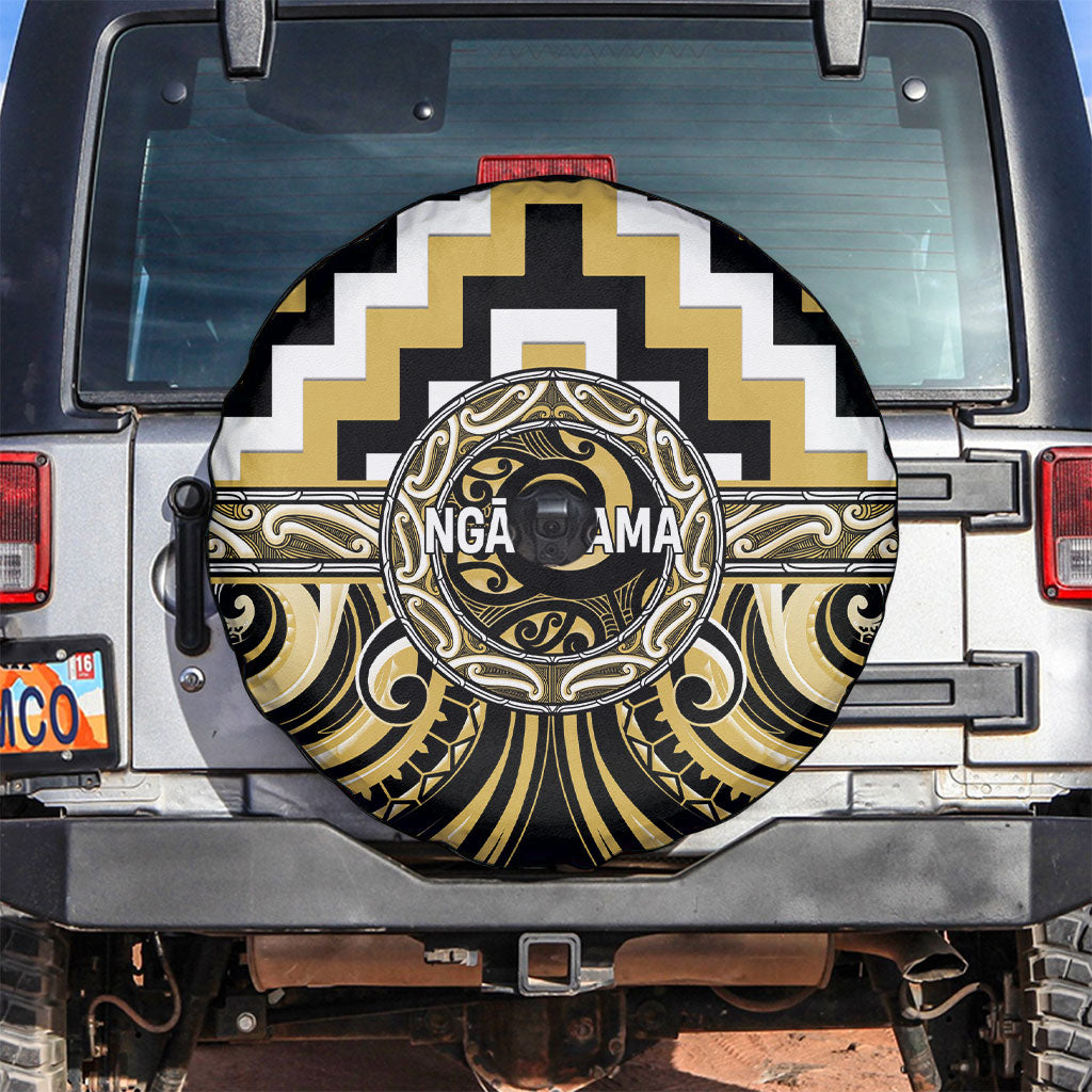 Aotearoa Ngati Tama Spare Tire Cover Maori Iwi Poutama Puhoro Tattoo LT14 Yellow - Polynesian Pride