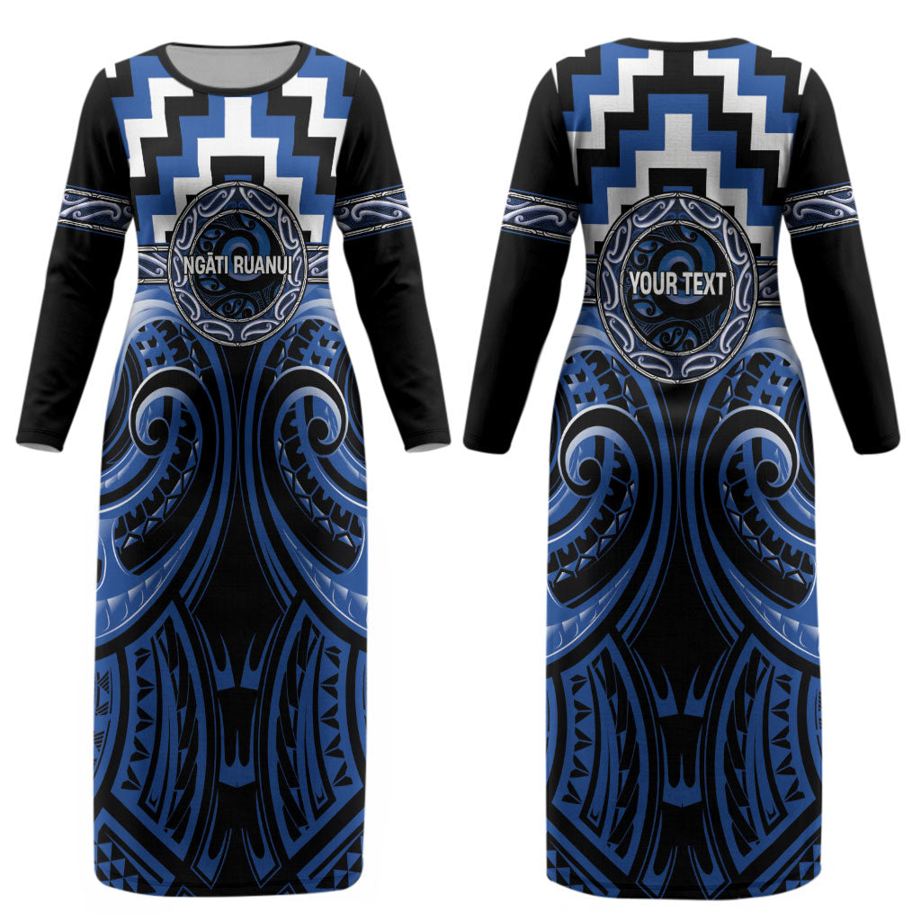 Aotearoa Ngati Ruanui Personalised Couples Matching Long Sleeve Bodycon Dress and Long Sleeve Button Shirt Maori Iwi Poutama Puhoro Tattoo LT14 - Polynesian Pride