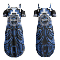 Aotearoa Ngati Ruanui Personalised Couples Matching Summer Maxi Dress and Long Sleeve Button Shirt Maori Iwi Poutama Puhoro Tattoo LT14 - Polynesian Pride