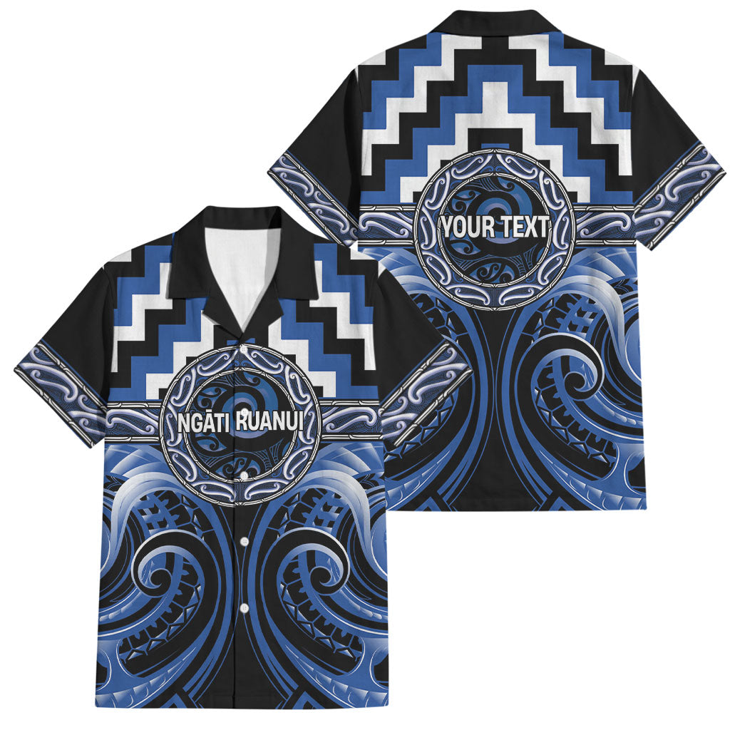 Aotearoa Ngati Ruanui Personalised Family Matching Summer Maxi Dress and Hawaiian Shirt Maori Iwi Poutama Puhoro Tattoo LT14 Dad's Shirt - Short Sleeve Blue - Polynesian Pride