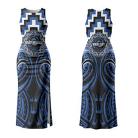 Aotearoa Ngati Ruanui Personalised Family Matching Tank Maxi Dress and Hawaiian Shirt Maori Iwi Poutama Puhoro Tattoo LT14 Mom's Dress Blue - Polynesian Pride