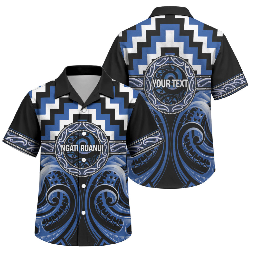 Aotearoa Ngati Ruanui Personalised Family Matching Tank Maxi Dress and Hawaiian Shirt Maori Iwi Poutama Puhoro Tattoo LT14 Son's Shirt Blue - Polynesian Pride