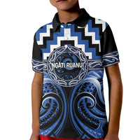 Aotearoa Ngati Ruanui Personalised Kid Polo Shirt Maori Iwi Poutama Puhoro Tattoo LT14 Kid Blue - Polynesian Pride