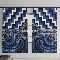 Aotearoa Ngati Ruanui Window Curtain Maori Iwi Poutama Puhoro Tattoo LT14 With Hooks Blue - Polynesian Pride